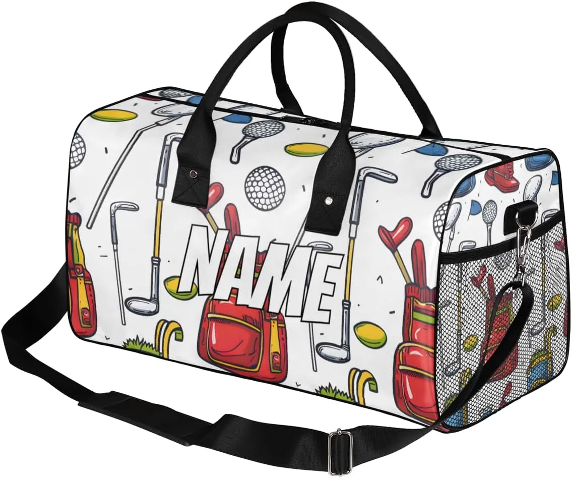 Personalized Sport Golf Travel Duffel Bag with Name, Custom Gym Sport Bag Catoon Pattern Carry On Weekend Overnight Duffel Bag for Men Women
