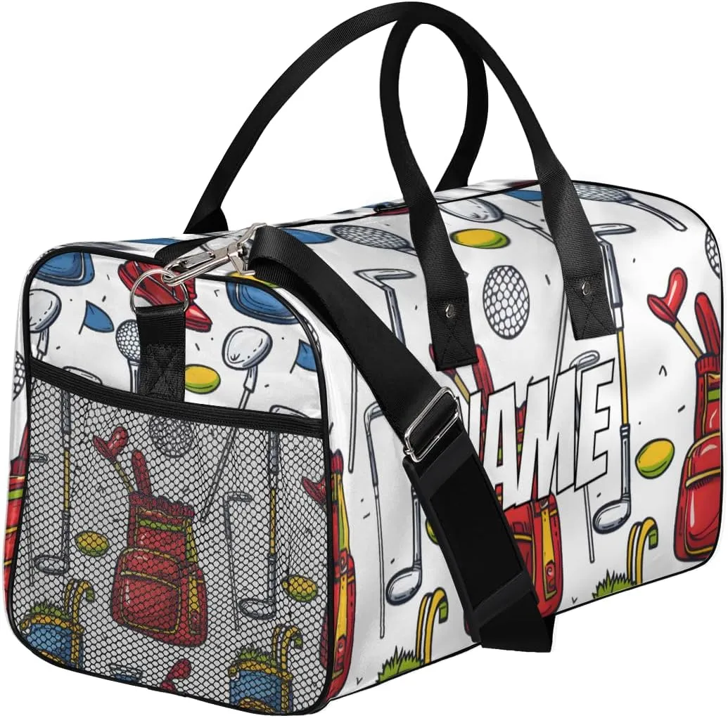 Personalized Sport Golf Travel Duffel Bag with Name, Custom Gym Sport Bag Catoon Pattern Carry On Weekend Overnight Duffel Bag for Men Women