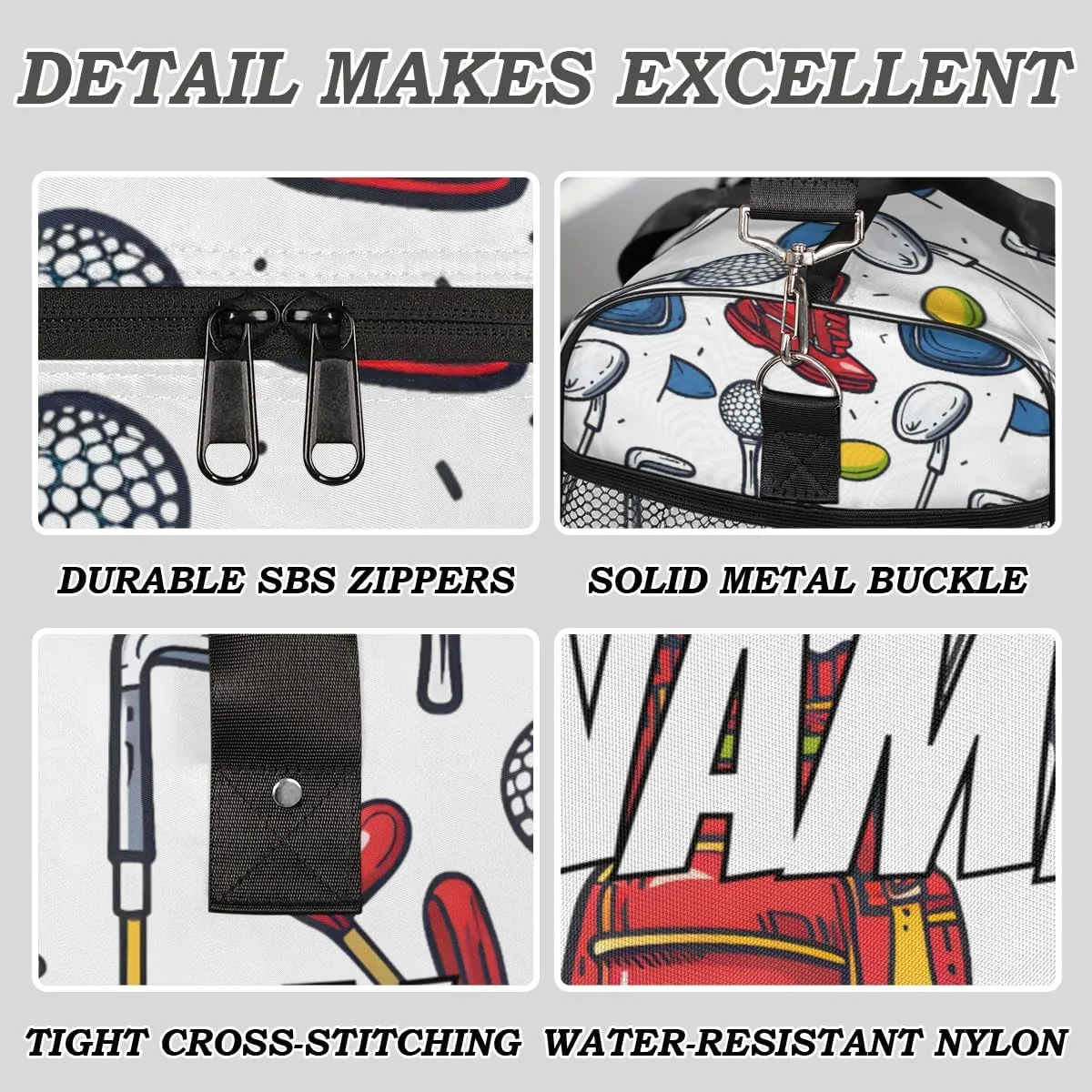 Personalized Sport Golf Travel Duffel Bag with Name, Custom Gym Sport Bag Catoon Pattern Carry On Weekend Overnight Duffel Bag for Men Women
