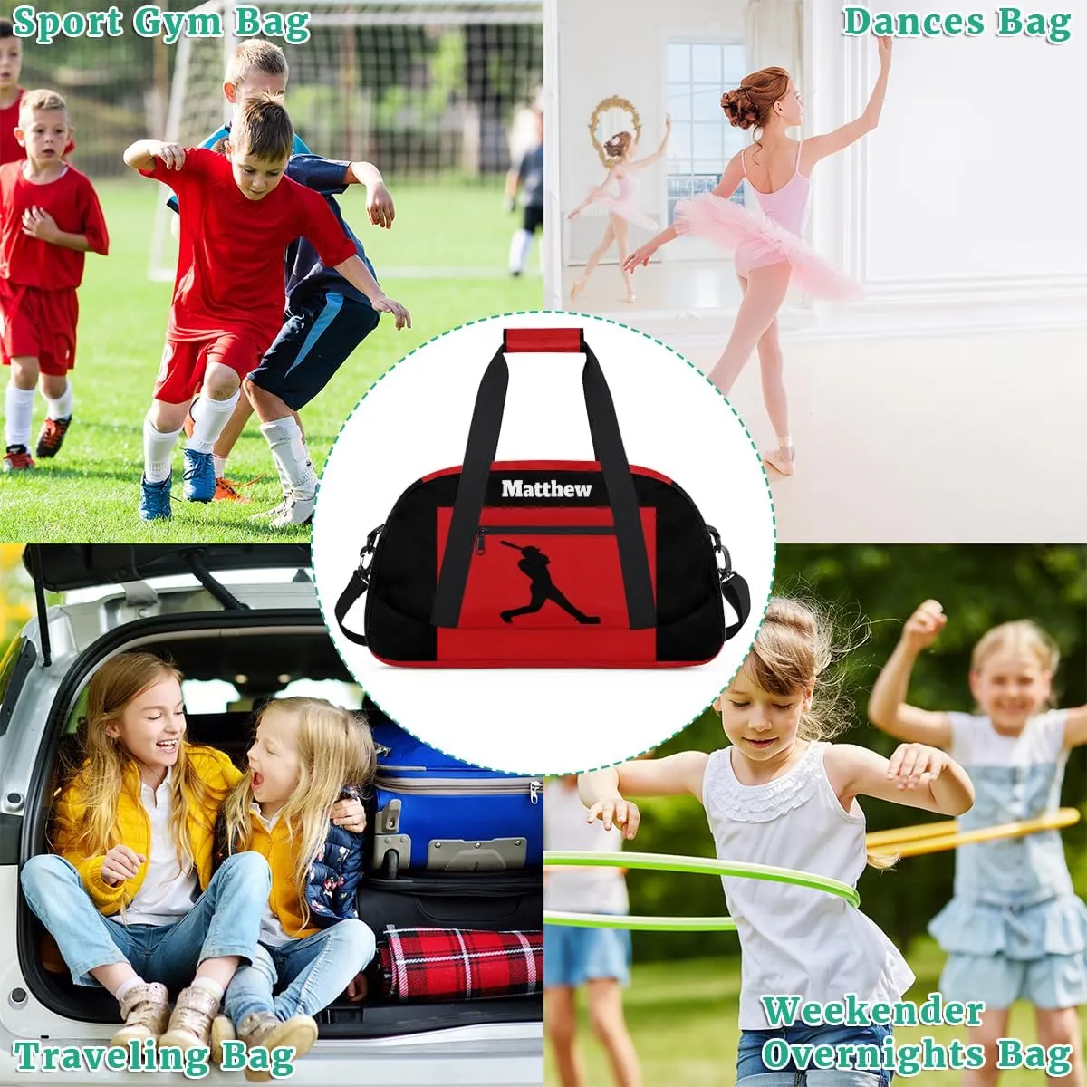 Personalized Sports Baseball Training Bag for Boys, Custom Name Baseball Carry On Weekender Gymnastics Gym Bag for Men Travel Business Trip, Sports Baseball Silhouette