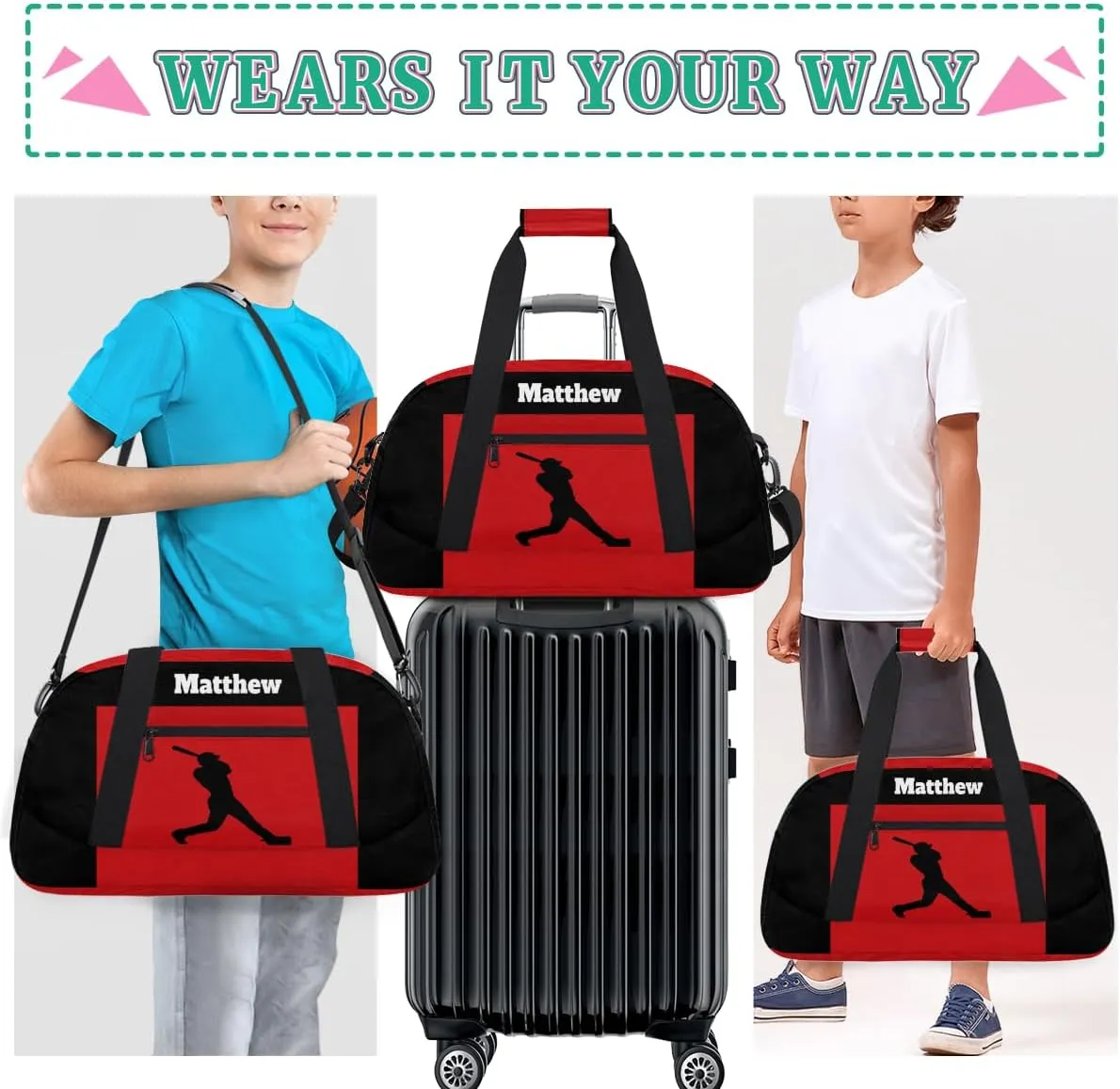 Personalized Sports Baseball Training Bag for Boys, Custom Name Baseball Carry On Weekender Gymnastics Gym Bag for Men Travel Business Trip, Sports Baseball Silhouette