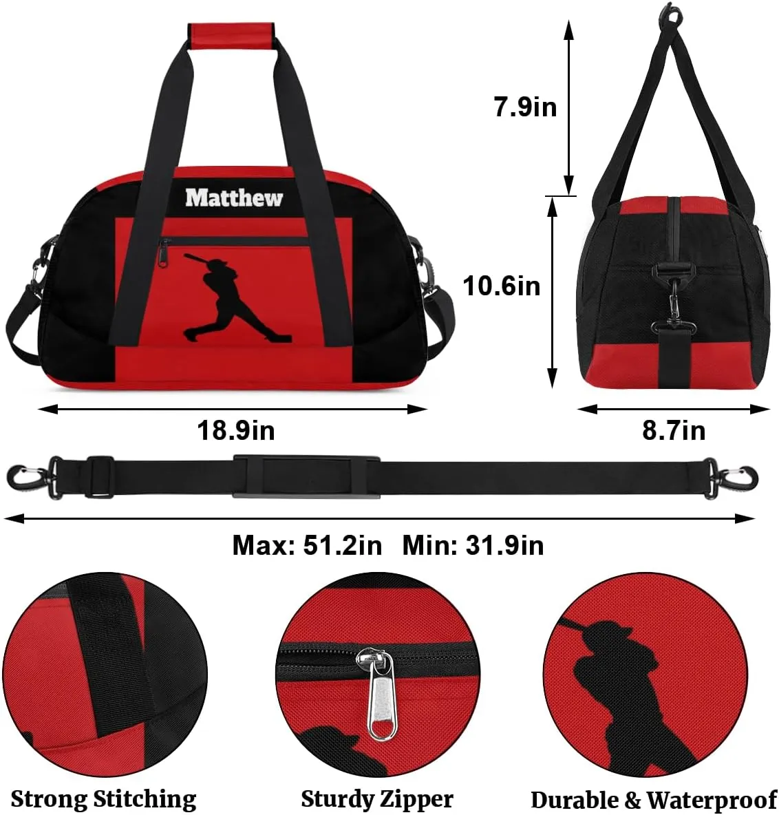 Personalized Sports Baseball Training Bag for Boys, Custom Name Baseball Carry On Weekender Gymnastics Gym Bag for Men Travel Business Trip, Sports Baseball Silhouette
