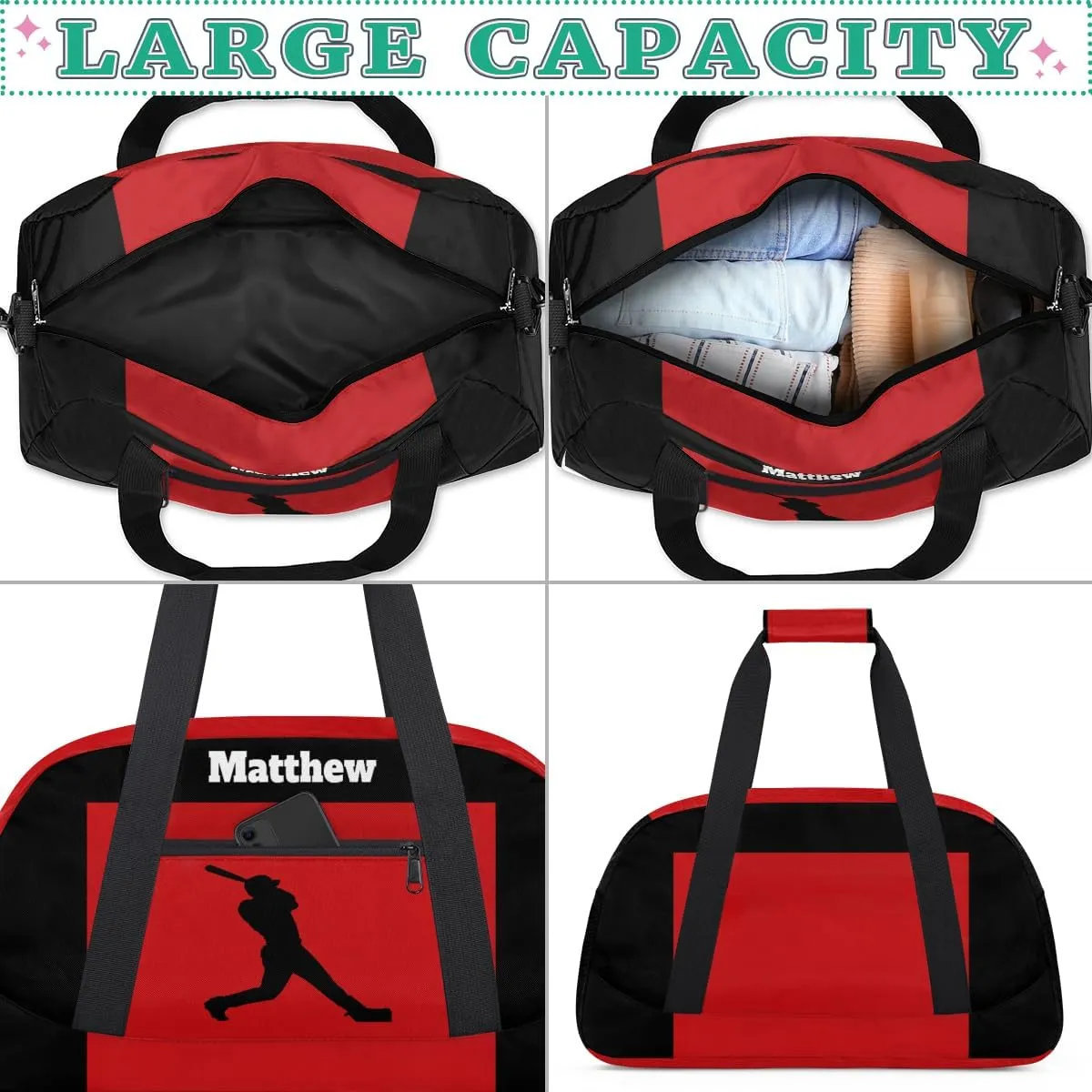 Personalized Sports Baseball Training Bag for Boys, Custom Name Baseball Carry On Weekender Gymnastics Gym Bag for Men Travel Business Trip, Sports Baseball Silhouette