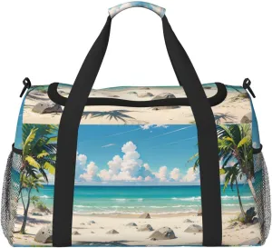 Personalized Sports Duffel Bags Gym Bag Dance Bag, Personalized Custom Travel Duffle Bag Tote Bag, Customized Travel Bag Overnight Weekender Sleepover Bag, Coconut Tree Summer Beach