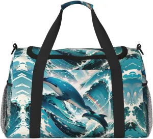 Personalized Sports Duffel Bags Gym Bag Dance Bag, Personalized Custom Travel Duffle Bag Tote Bag, Customized Travel Bag Overnight Weekender Sleepover Bag, Cute Dolphins Leap Out Sea