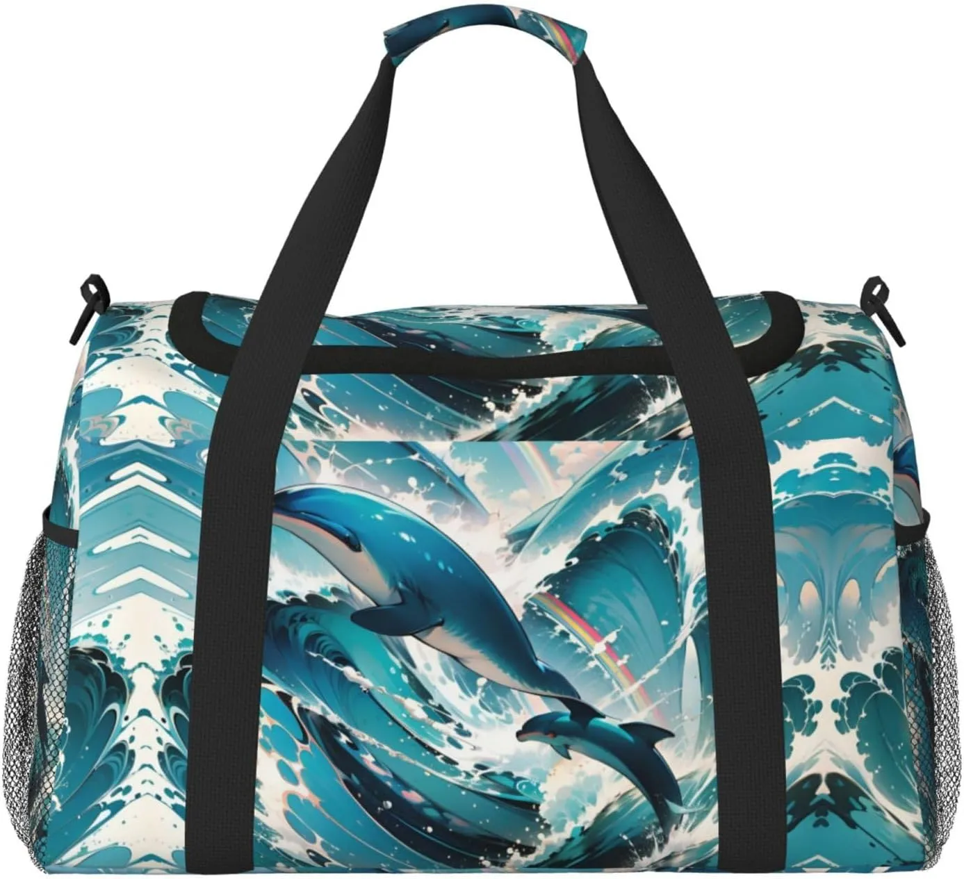 Personalized Sports Duffel Bags Gym Bag Dance Bag, Personalized Custom Travel Duffle Bag Tote Bag, Customized Travel Bag Overnight Weekender Sleepover Bag, Cute Dolphins Leap Out Sea