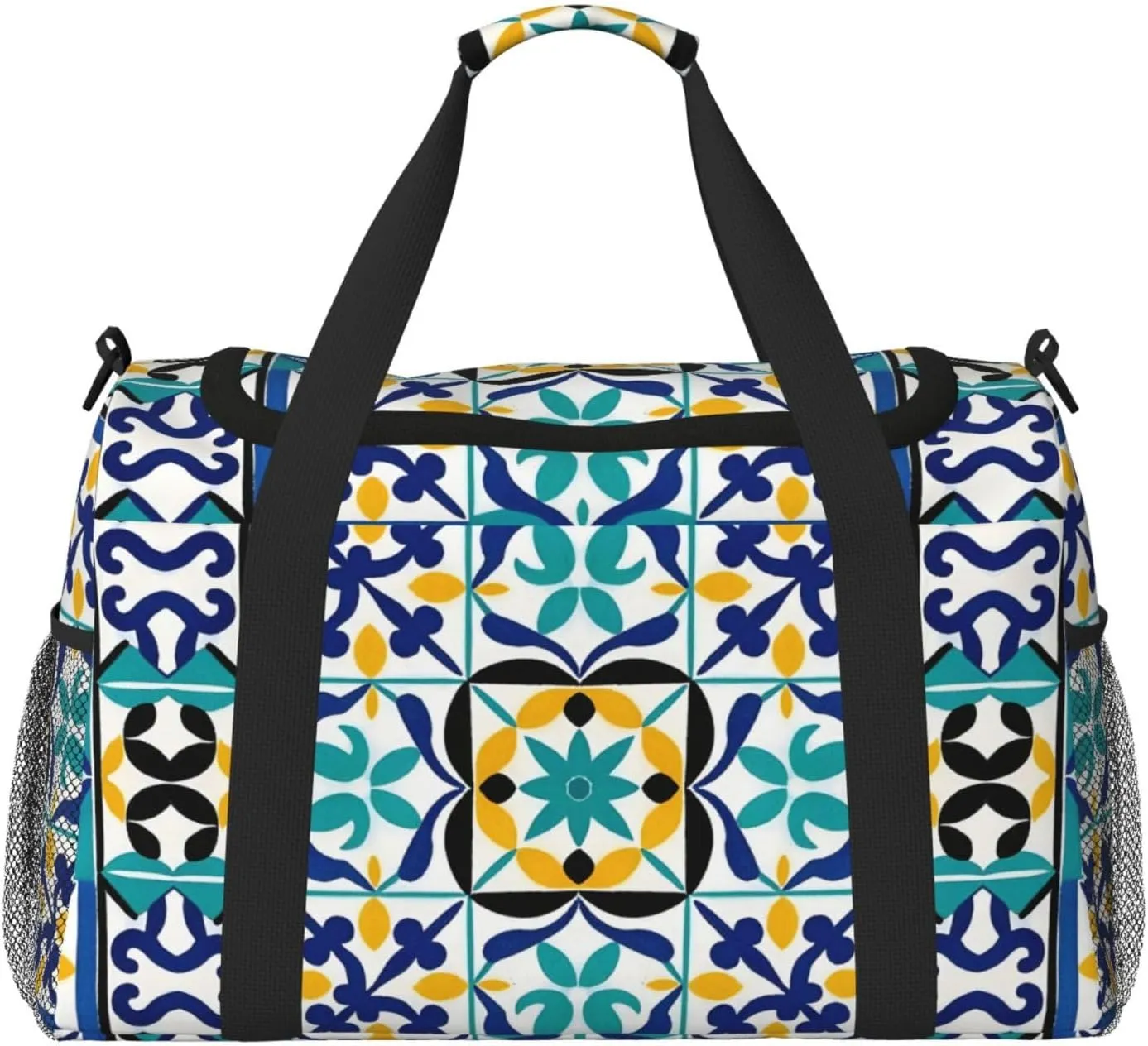 Personalized Sports Duffel Bags Gym Bag Dance Bag, Personalized Custom Travel Duffle Bag Tote Bag, Customized Travel Bag Overnight Weekender Sleepover Bags, Mexican Ceramic Tile Pattern