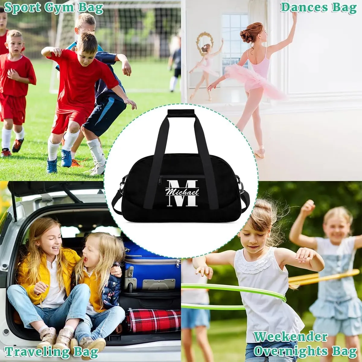 Personalized Travel Duffel Bag with Name, Custom Initial Gym Bag for Women Men, Monogram Sport Dance Ballet Bag Weekender Overnight Bag, Black