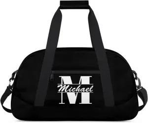 Personalized Travel Duffel Bag with Name, Custom Initial Gym Bag for Women Men, Monogram Sport Dance Ballet Bag Weekender Overnight Bag, Black