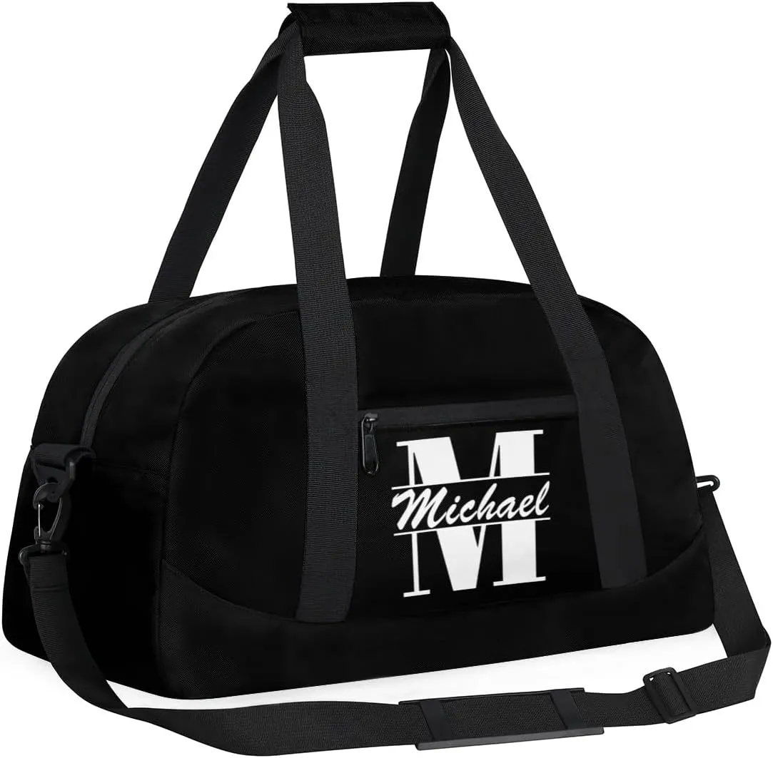 Personalized Travel Duffel Bag with Name, Custom Initial Gym Bag for Women Men, Monogram Sport Dance Ballet Bag Weekender Overnight Bag, Black