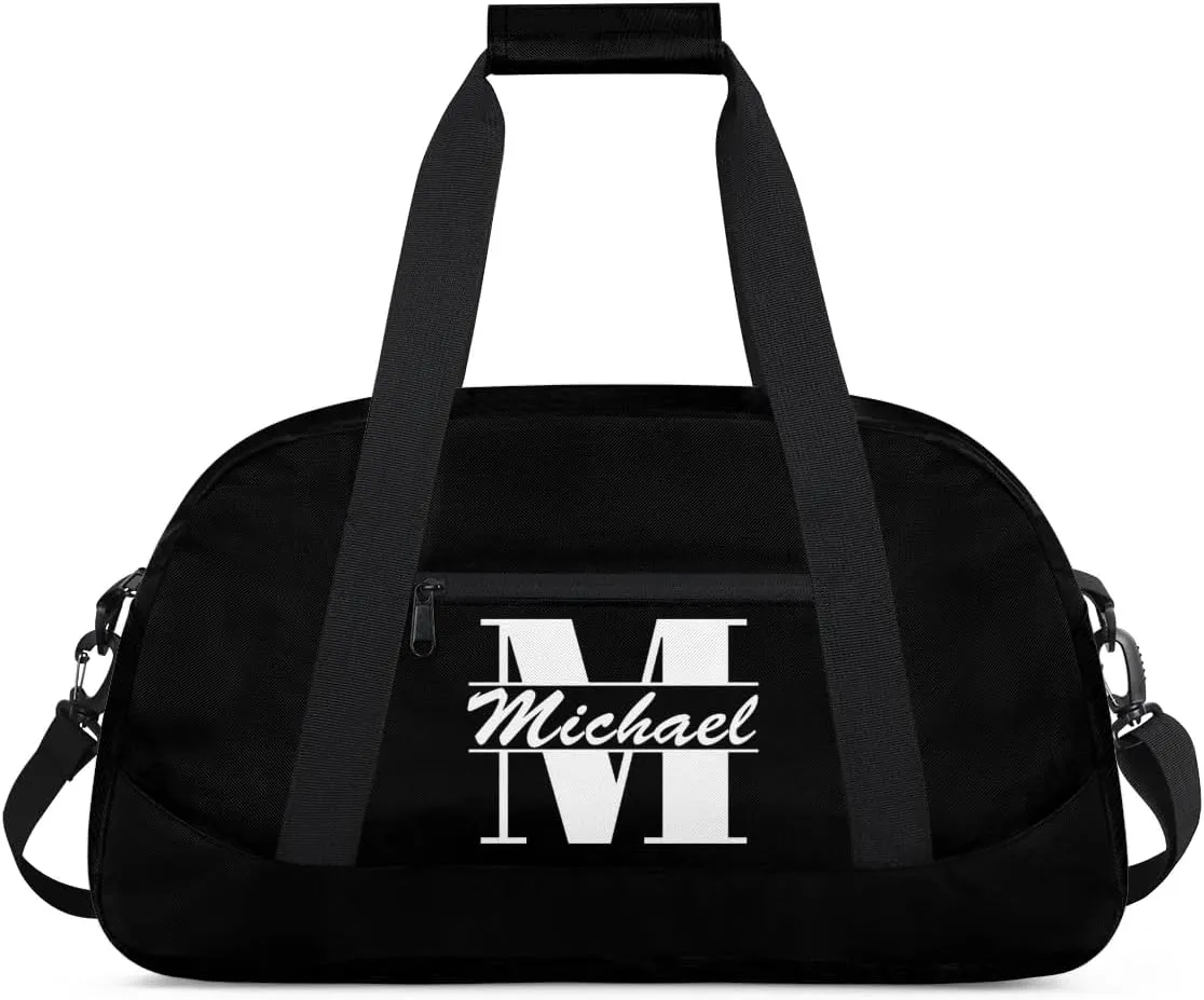 Personalized Travel Duffel Bag with Name, Custom Initial Gym Bag for Women Men, Monogram Sport Dance Ballet Bag Weekender Overnight Bag, Black