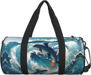 Personalized Travel Duffle Bag Gym Bag Sports Duffel Bags, Custom Gymnastics Dance Bag, Customized Training Bag Overnight Weekender Sleepover Bag for Men Women, Dolphins Leap Out Sea