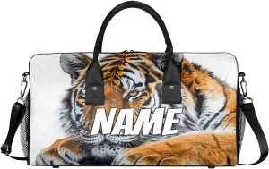 Personalized Vintage Tigers Travel Duffel Bag with Name, Custom Gym Sport Bag Animal Pattern Carry On Weekend Overnight Duffel Bag for Men Women