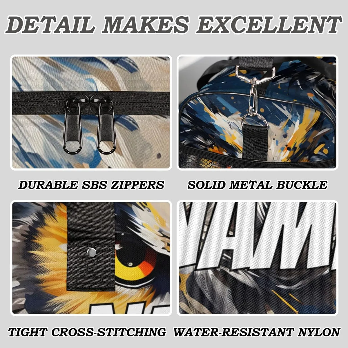 Personalized Wildlife Owl Travel Duffel Bag with Name, Custom Gym Sport Bag Boho Print Carry On Weekend Overnight Duffel Bag for Men Women
