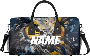 Personalized Wildlife Owl Travel Duffel Bag with Name, Custom Gym Sport Bag Boho Print Carry On Weekend Overnight Duffel Bag for Men Women