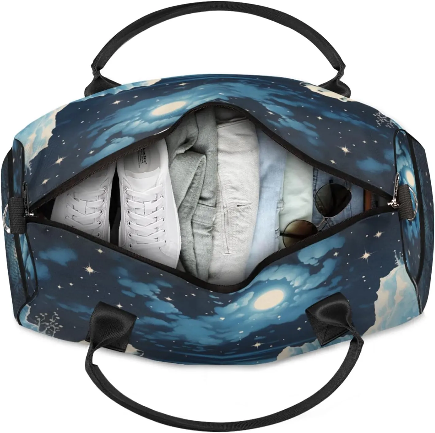 Personalized Winter Bear Travel Duffel Bag with Name, Custom Gym Sport Bag Wildlife Animals Carry On Weekend Overnight Duffel Bag for Men Women