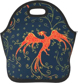 phoenix fire bird Mythical creature fashion Insulated Lunch box Food Bag Neoprene Handbag lunchbox Cooler warm Pouch Tote bag