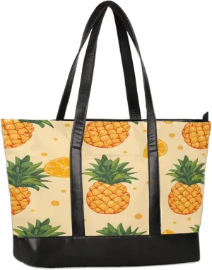 Pineapple Orange Watercolour Laptop Tote Bag for Women Lightweight Work Purse with Multiple Compartments Fits 13-15.6 Inch Laptop Tablet Shoulder Bag for Office Travel Daily Use