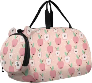 Pink Apples Fruits Polka Dots Duffel Bags for Boys Small Gym Bags for Teens Dance Bag for Girls