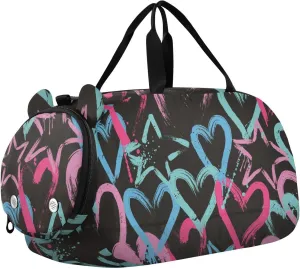 Pink Blue Hearts and Stars Duffel Bags for Boys Small Gym Bags for Teens Dance Bag for Girls