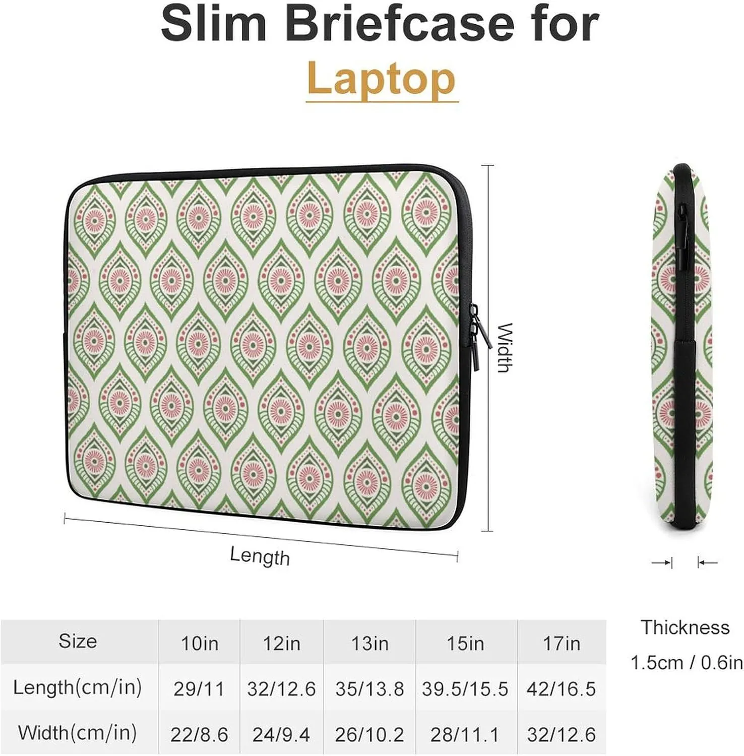 Pink Green Symmetrical Petal Eyes Laptop Sleeve for Women Men Notebook Impact Resistant Laptop Bag 17inch Protective Sleeves Case Computer Travel Storage Bag Zipper Carrying Case