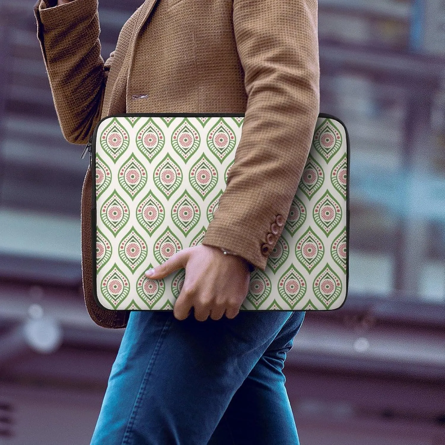 Pink Green Symmetrical Petal Eyes Laptop Sleeve for Women Men Notebook Impact Resistant Laptop Bag 17inch Protective Sleeves Case Computer Travel Storage Bag Zipper Carrying Case