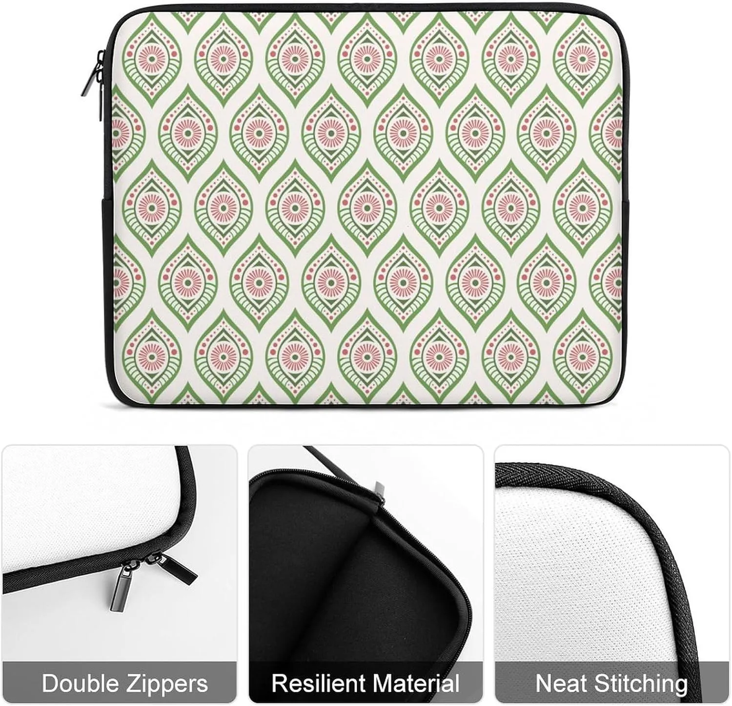 Pink Green Symmetrical Petal Eyes Laptop Sleeve for Women Men Notebook Impact Resistant Laptop Bag 17inch Protective Sleeves Case Computer Travel Storage Bag Zipper Carrying Case