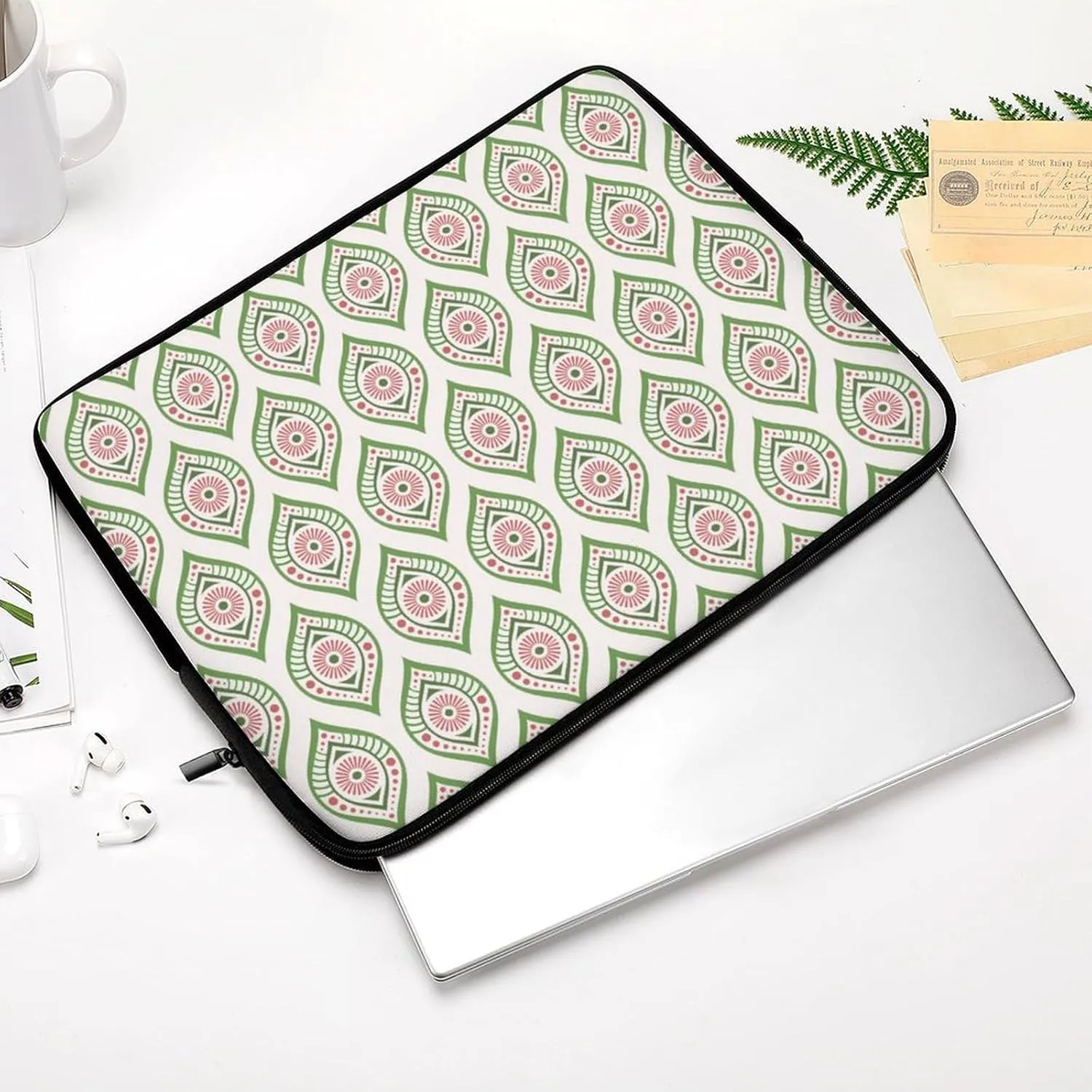 Pink Green Symmetrical Petal Eyes Laptop Sleeve for Women Men Notebook Impact Resistant Laptop Bag 17inch Protective Sleeves Case Computer Travel Storage Bag Zipper Carrying Case