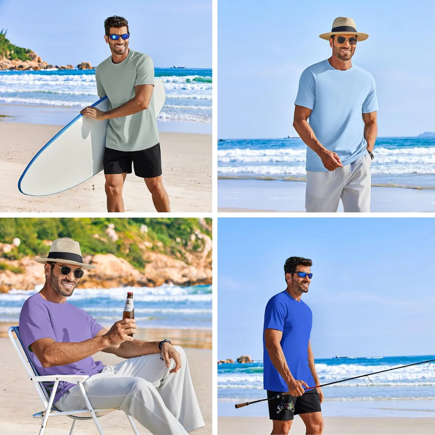 PINSPARK 5 Pack Gym Workout Shirts for Men Short Sleeve Moisture Wicking Athletic Tshirts Multipack Plain Crewneck Tees Shirt
