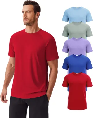 PINSPARK 5 Pack Gym Workout Shirts for Men Short Sleeve Moisture Wicking Athletic Tshirts Multipack Plain Crewneck Tees Shirt