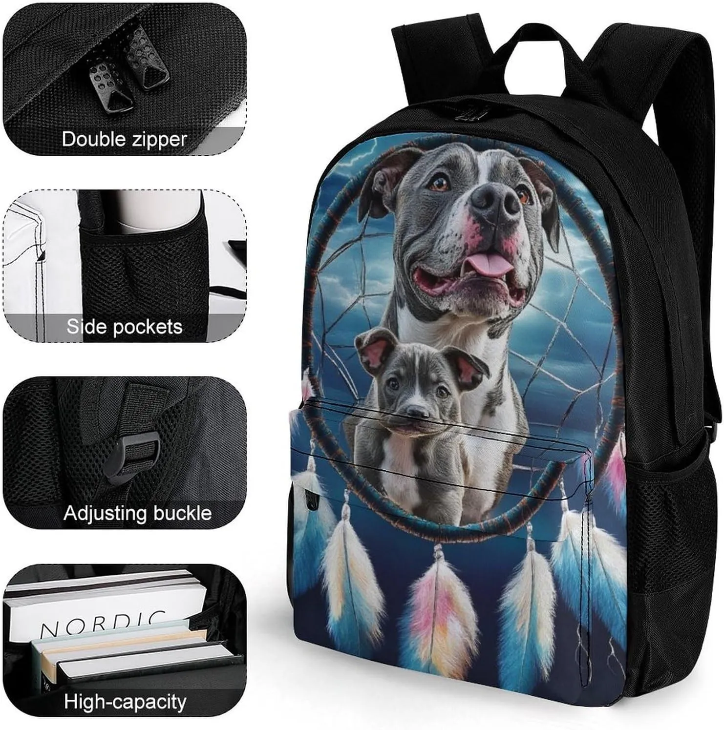 Pit Bulls Dream Catcher Daypack Polyester Anti-Theft Multipurpose Bookbag Big Capacity Gym Outdoor Hiking Backpack With Adjustable Shoulder Straps