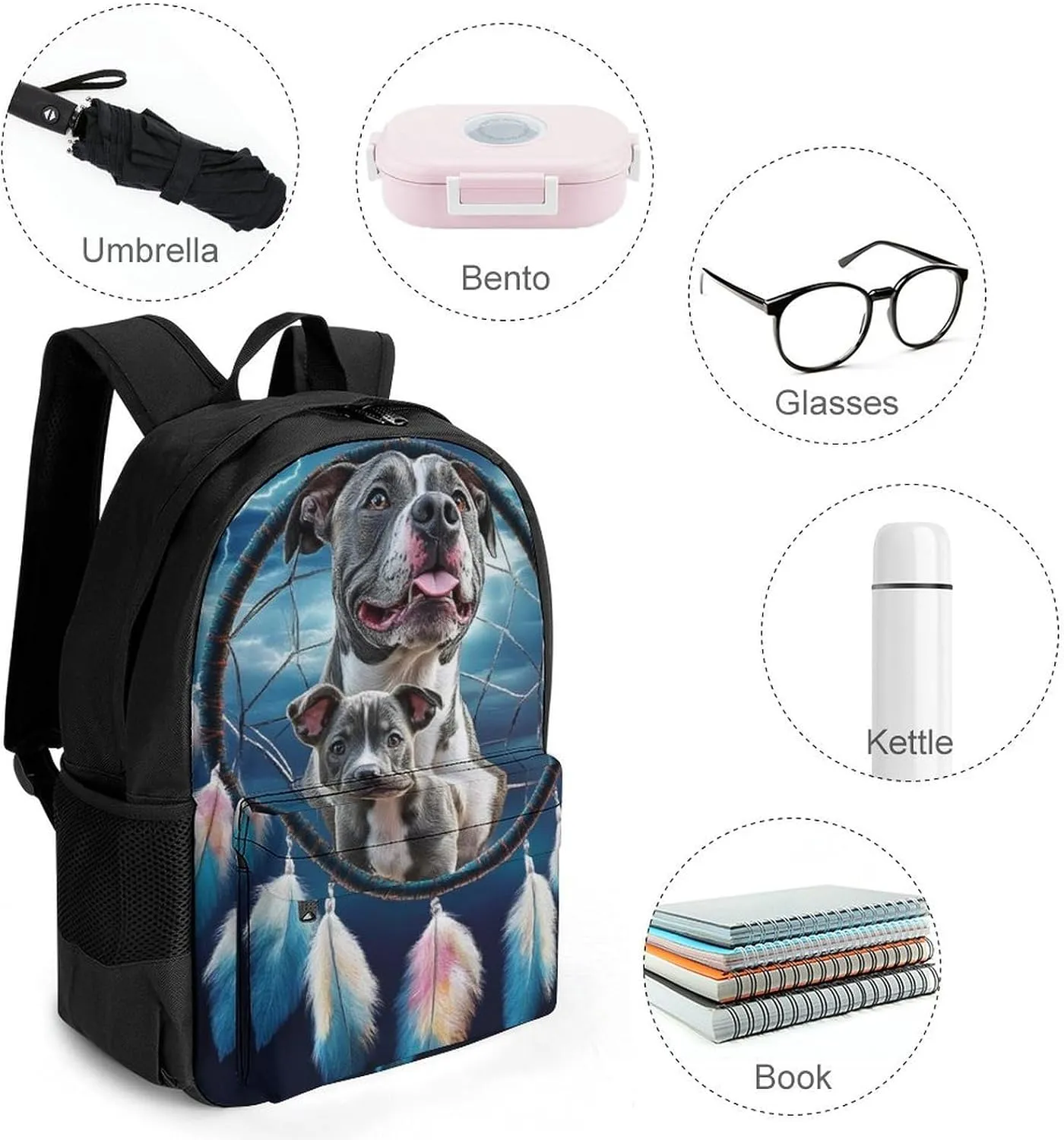 Pit Bulls Dream Catcher Daypack Polyester Anti-Theft Multipurpose Bookbag Big Capacity Gym Outdoor Hiking Backpack With Adjustable Shoulder Straps