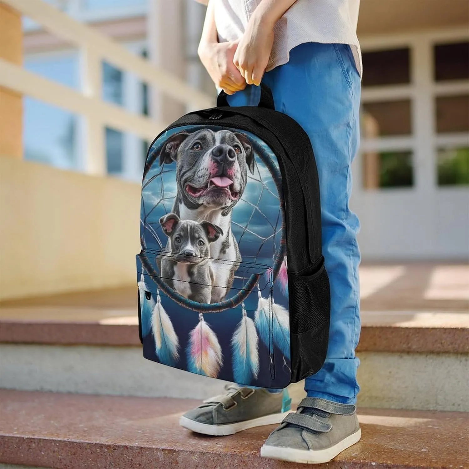 Pit Bulls Dream Catcher Daypack Polyester Anti-Theft Multipurpose Bookbag Big Capacity Gym Outdoor Hiking Backpack With Adjustable Shoulder Straps