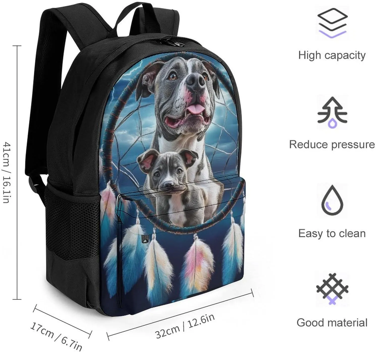 Pit Bulls Dream Catcher Daypack Polyester Anti-Theft Multipurpose Bookbag Big Capacity Gym Outdoor Hiking Backpack With Adjustable Shoulder Straps