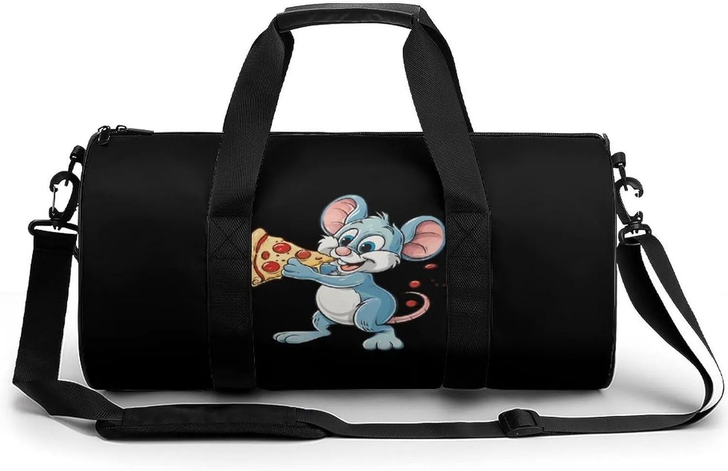 Pizza Rat Gym Bag Cylindrical Sports Bag Travel Duffel Bag with Shoulder Strap