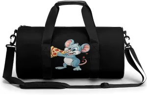 Pizza Rat Gym Bag Cylindrical Sports Bag Travel Duffel Bag with Shoulder Strap