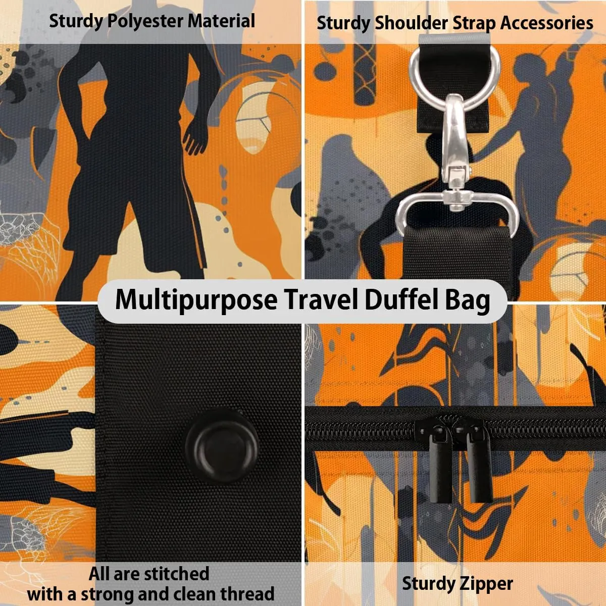 Play Basketballs Travel Duffel Bag for Women Men Waterproof Foldable Overnight Weekender Bag Large Capacity Sports Gym Bag