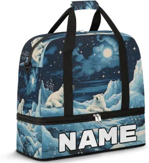 Polar Bear Print Custom Foldable Duffle Bag with Shoes Compartment Personalized Large Capacity Waterproof Travel Weekender Bag Overnight Bag for Sports Gym