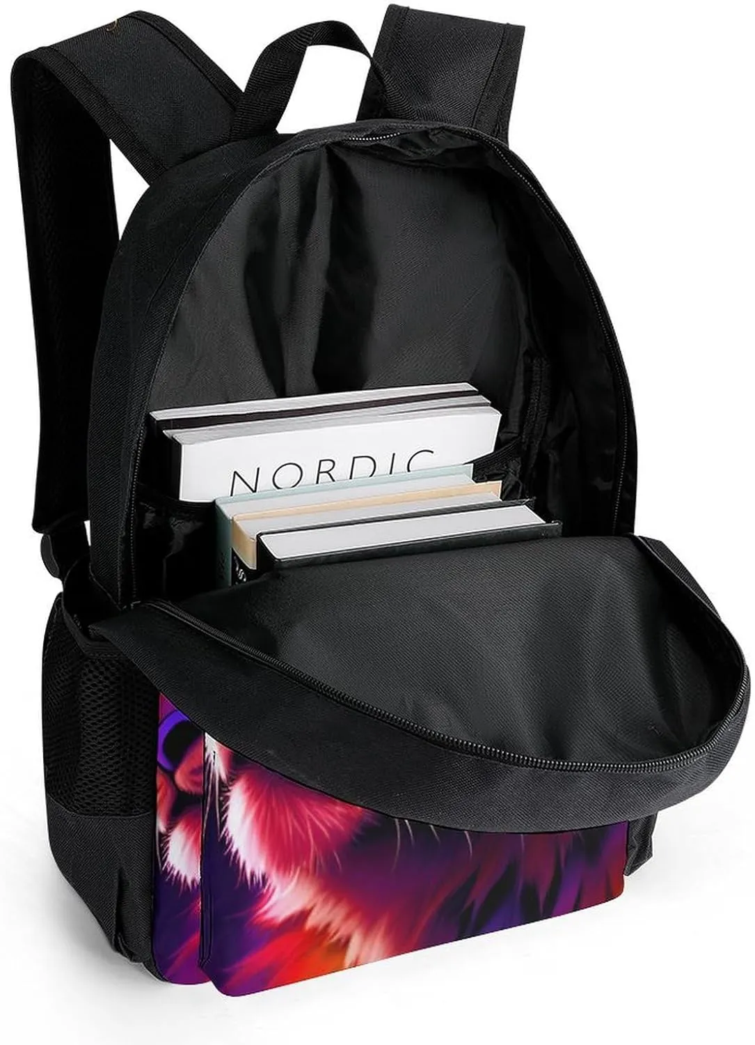 Polyester Daypack Backpack for Trekking Picnic Walking Cycling - Large Capacity Anti-Theft Multipurpose Shoulder Bag, Red Fire Wild Animal Tiger Abstract Art Casual Daypack