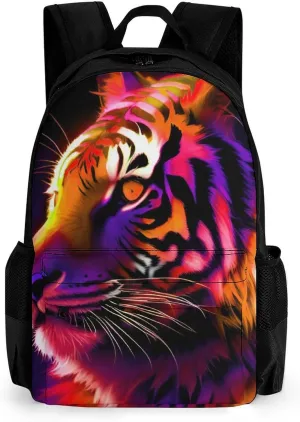 Polyester Daypack Backpack for Trekking Picnic Walking Cycling - Large Capacity Anti-Theft Multipurpose Shoulder Bag, Red Fire Wild Animal Tiger Abstract Art Casual Daypack