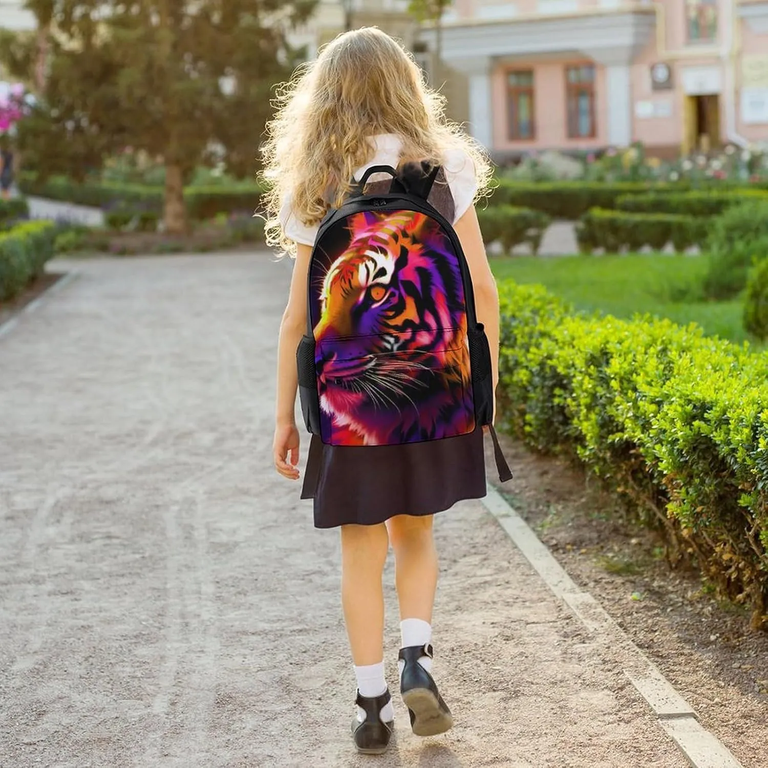 Polyester Daypack Backpack for Trekking Picnic Walking Cycling - Large Capacity Anti-Theft Multipurpose Shoulder Bag, Red Fire Wild Animal Tiger Abstract Art Casual Daypack