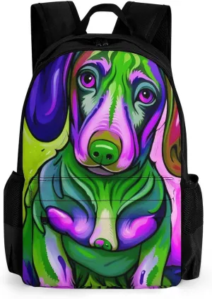Polyester Daypack Bookbag for Gym Business Bicycle - Large Capacity Multipurpose Anti-Theft Carry On Bag, Sausage Dog Dachshund Art Travel Hiking Daypack