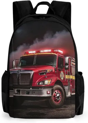 Polyester Daypack for Camping Travel Walking Cycling - Big Capacity Anti-Theft Multipurpose Bookbag, Fire Truck Camping Outdoor Backpack