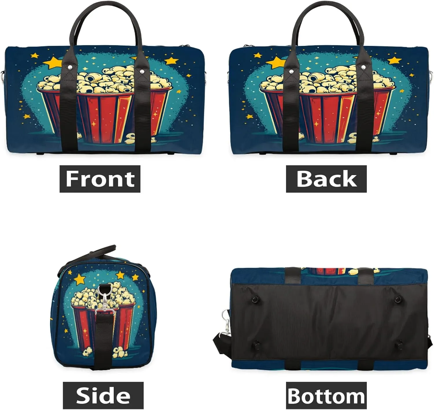 Popcorn Duffle Bag for Travel, Overnight Weekend Gym Carry On Luggage Bag, Food Travel Duffel Bag for Men Women