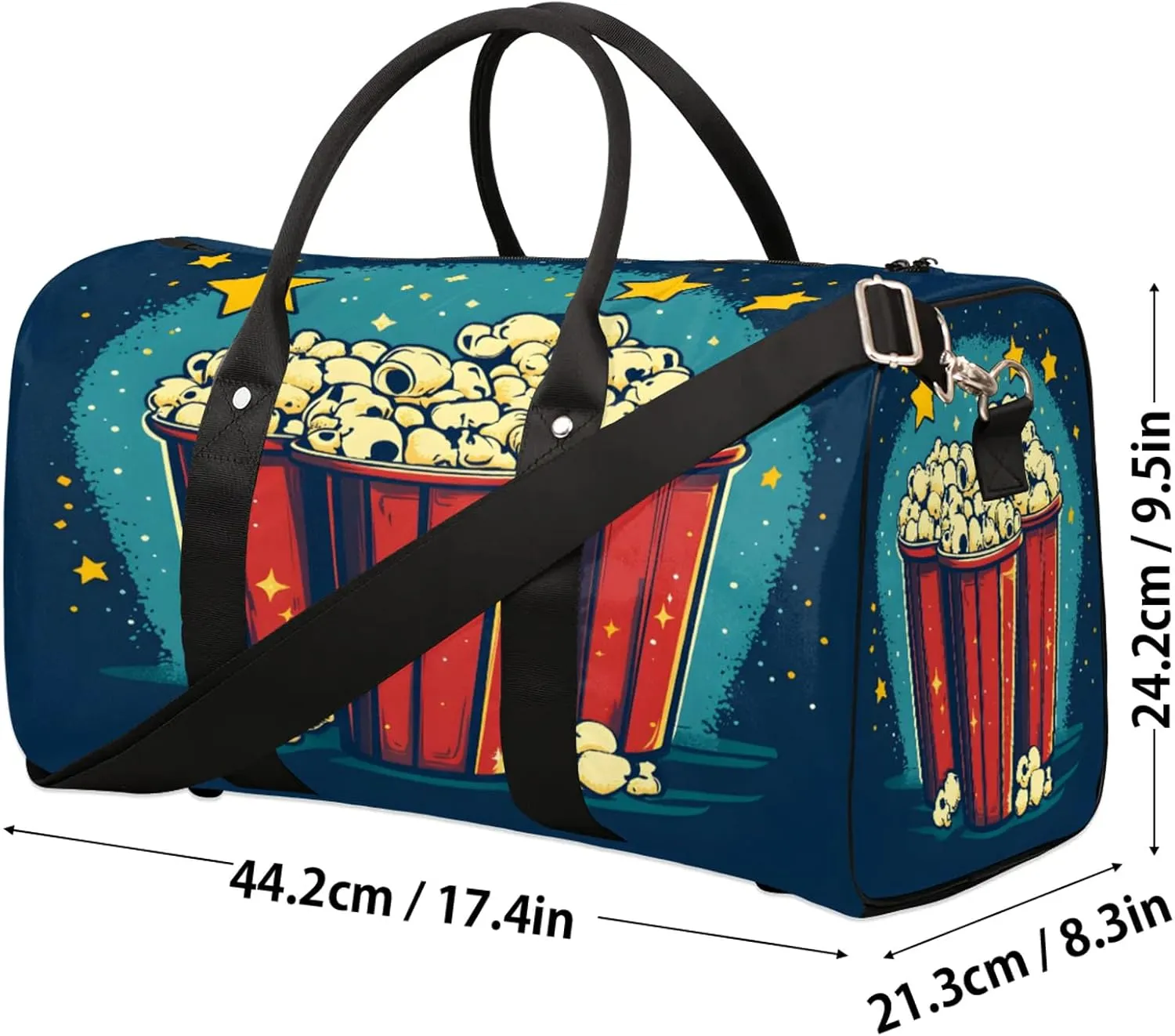 Popcorn Duffle Bag for Travel, Overnight Weekend Gym Carry On Luggage Bag, Food Travel Duffel Bag for Men Women