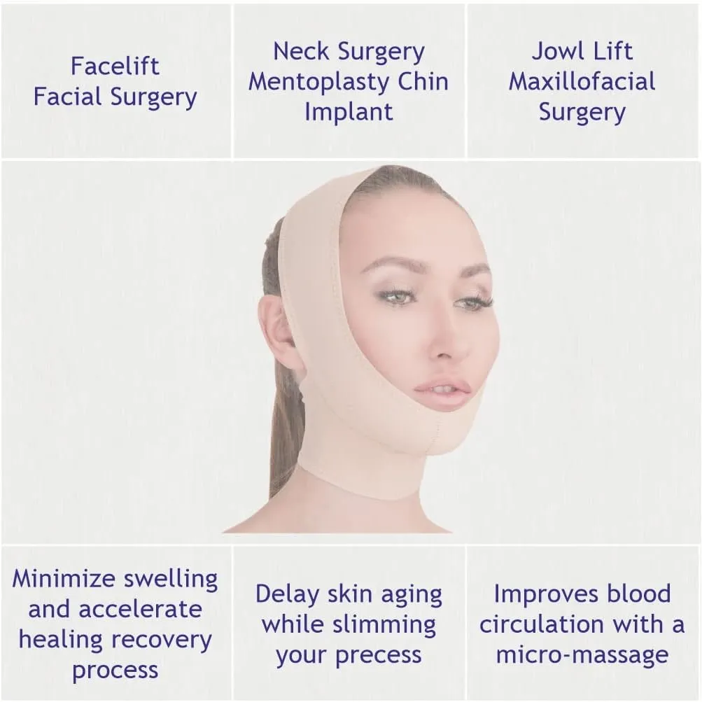 Post Surgical Chin Strap Bandage for Women - Neck and Chin Compression Garment Wrap - Face Slimmer, Jowl Tightening (S)