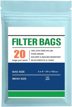 Premium Nylon Tea Filter Bags, 2" X 4", Double-Stitching, 20 Pack (160 Microns)