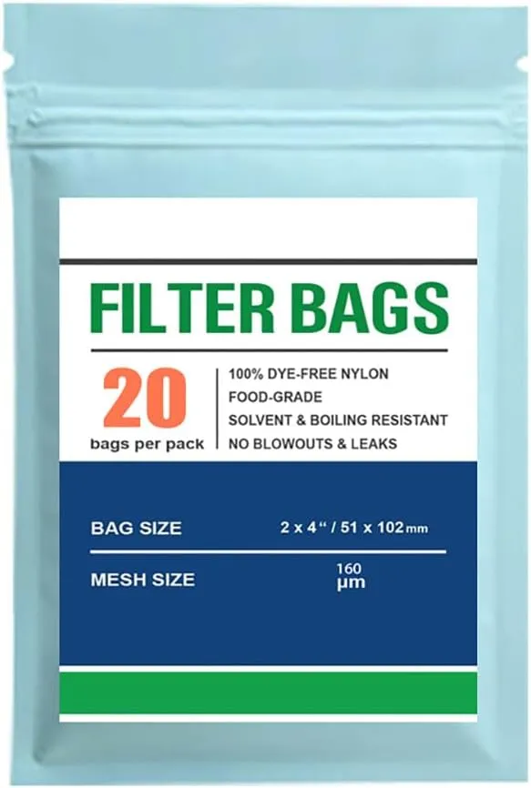 Premium Nylon Tea Filter Bags, 2" X 4", Double-Stitching, 20 Pack (160 Microns)