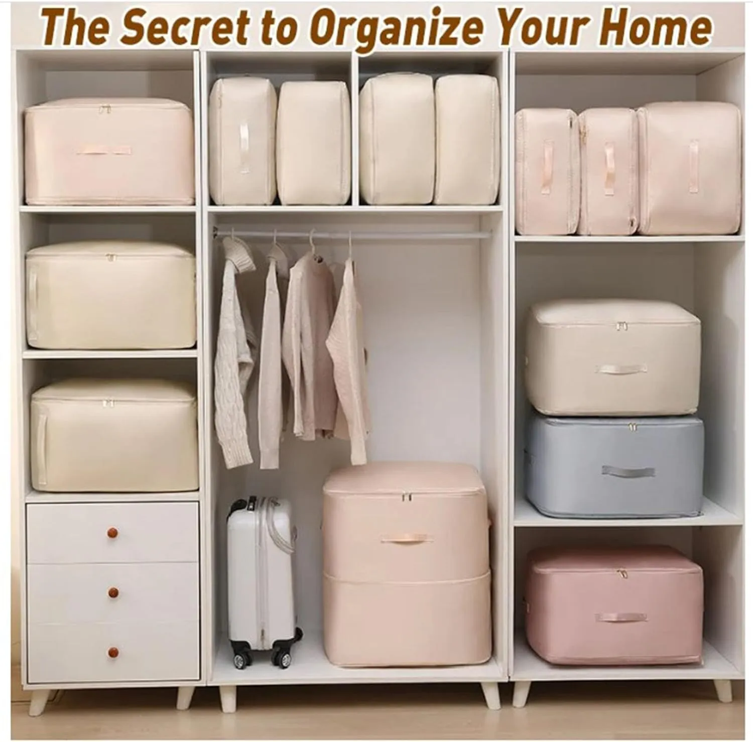 Propositiony Ultra Space Saving Self Compression Organizer, Propositiony Space Saving Self Compression Organizer, Propositiony Compression Bags for Travel (Beige,21 * 16.5 * 24in)