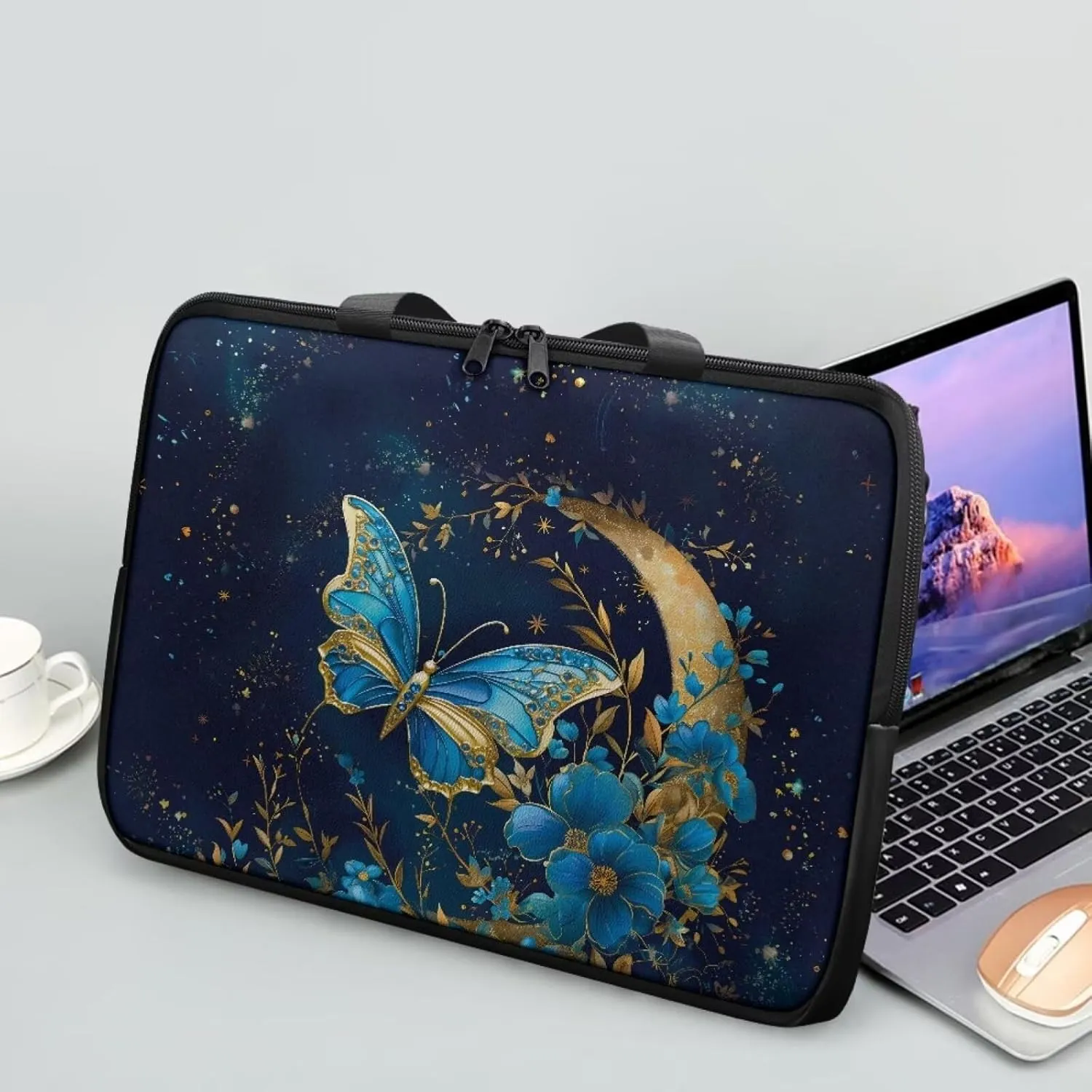 PU Leather Print Laptop Bag Computer Carrying Case Fits Laptop and Tablet, Sleek Design